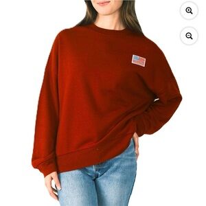 Women’s mighty fine size large Red Sweatshirt with Flag Patch